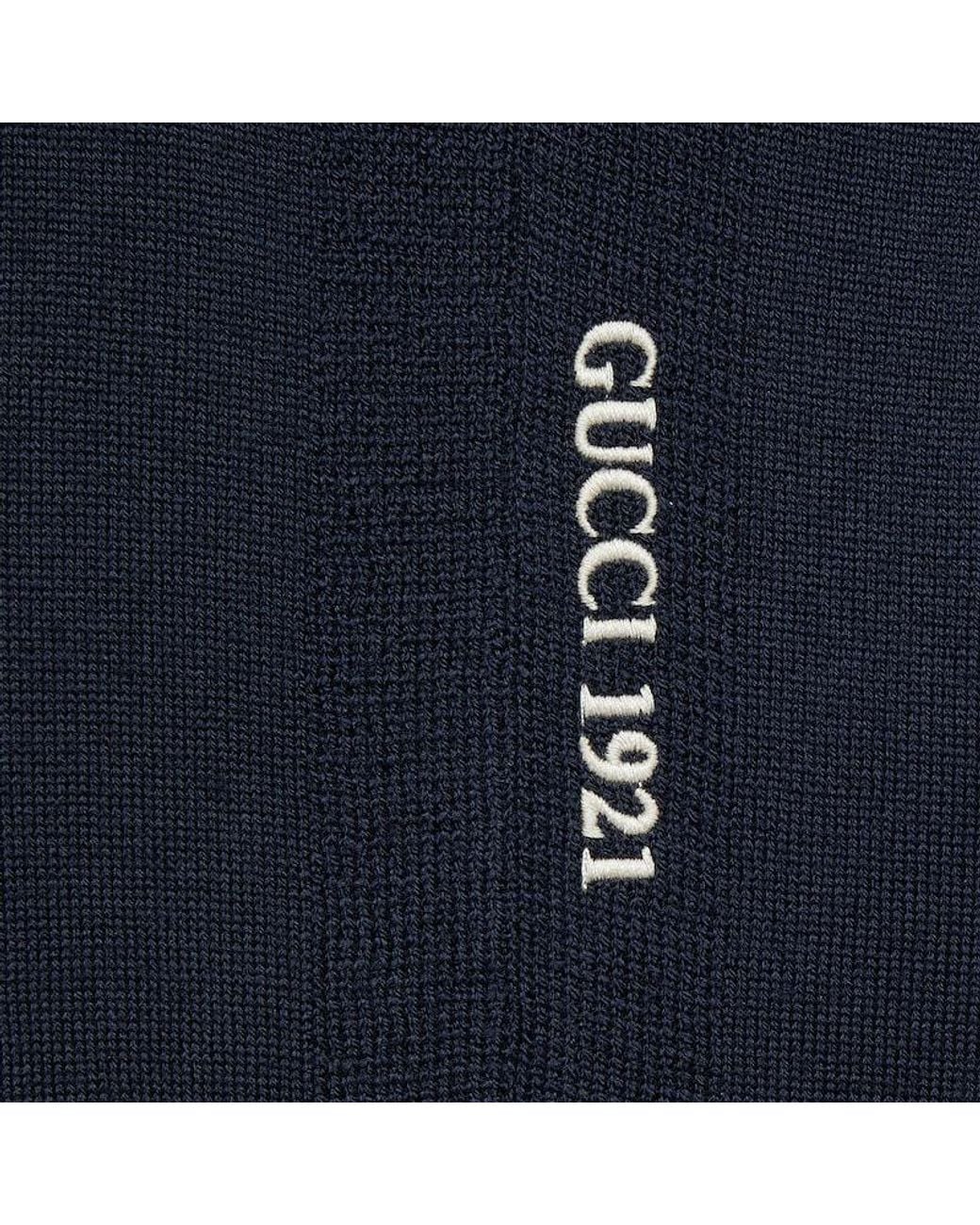 Gucci Blue Logo-Embroidered Wool Jumper for men