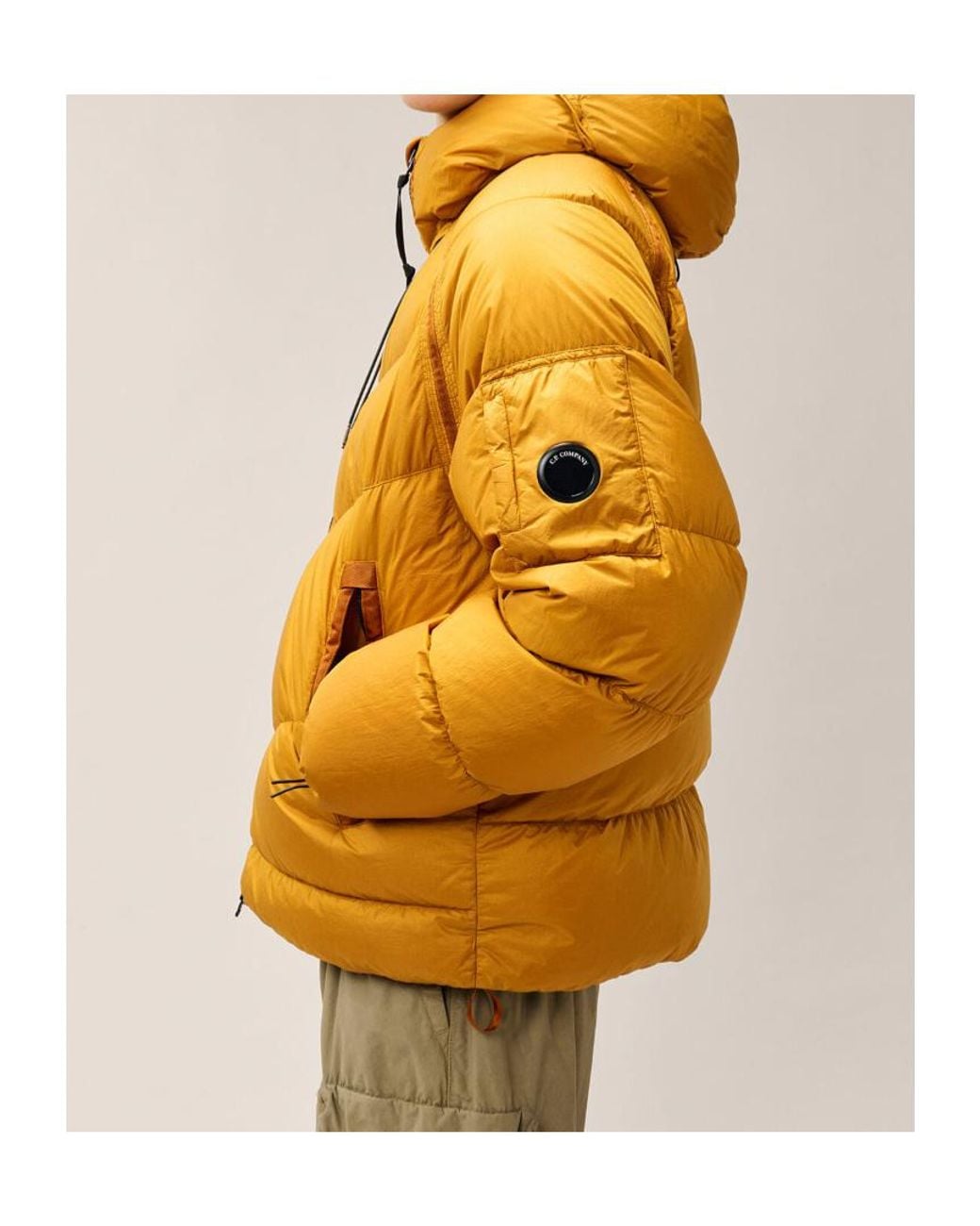 C P Company Yellow Down Shield Hooded Down Jacket for men