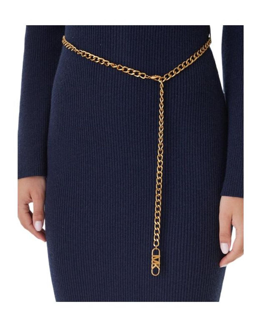 MICHAEL Michael Kors Blue Wool Blend Belted Midi Dress