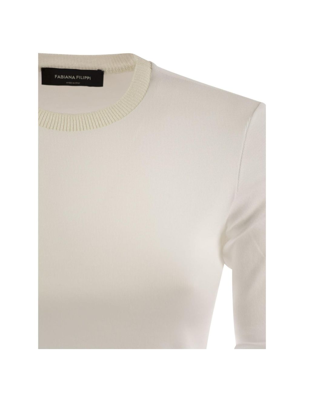 Fabiana Filippi White Long Sleeved Crewneck Ribbed T-Shirt