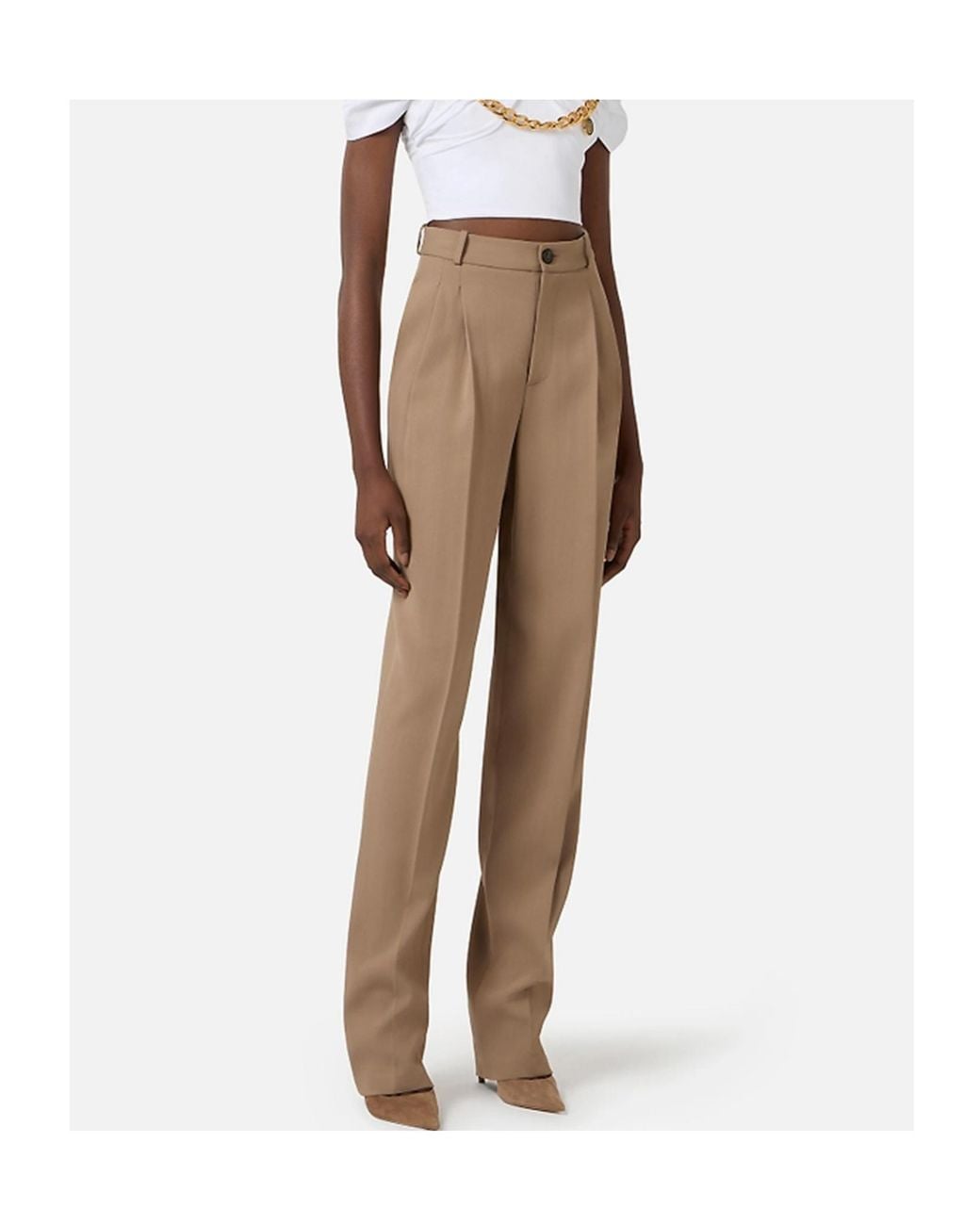 Elisabetta Franchi Natural Pleated Tailored Pants