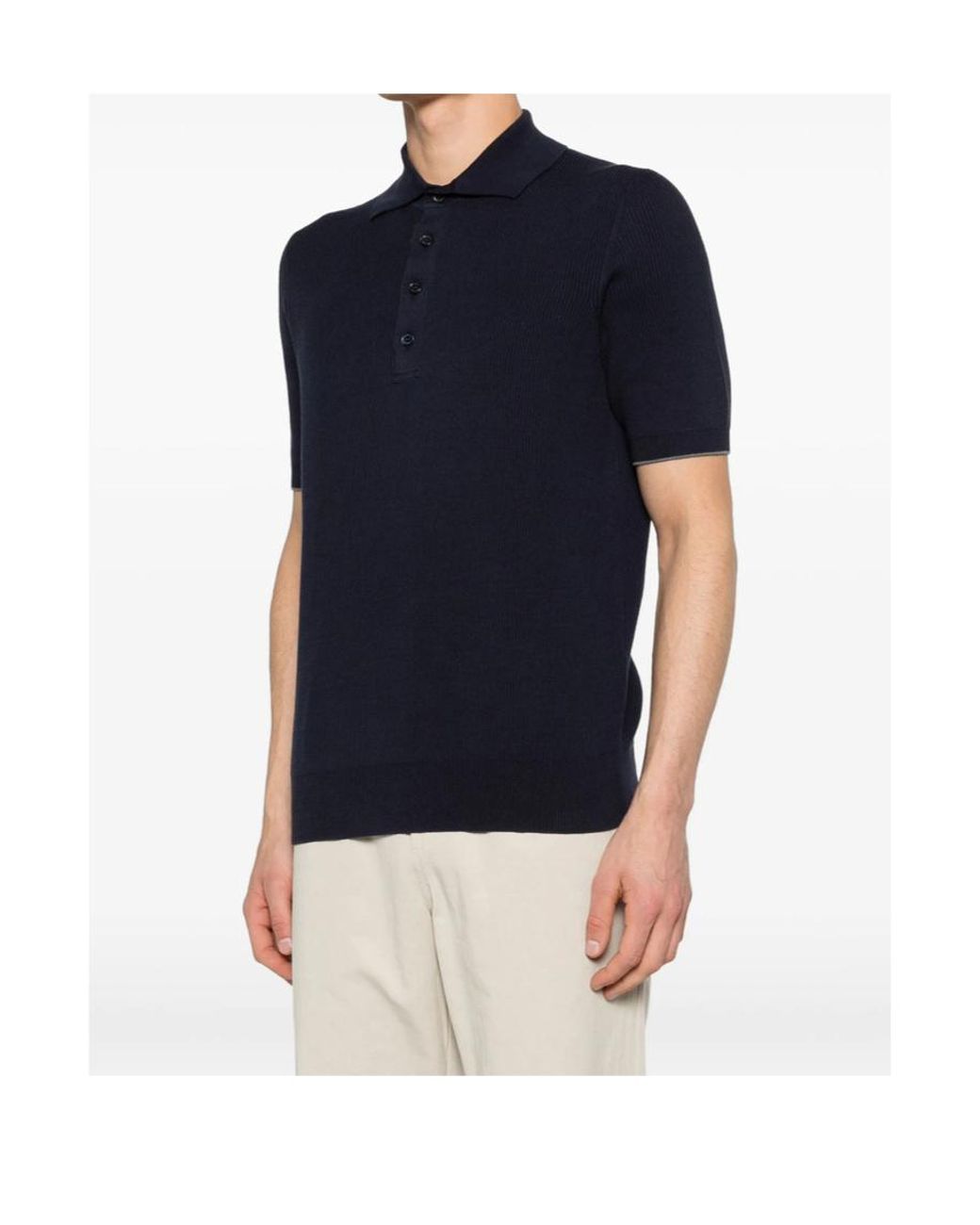 Brunello Cucinelli Blue Ribbed Polo Shirt for men