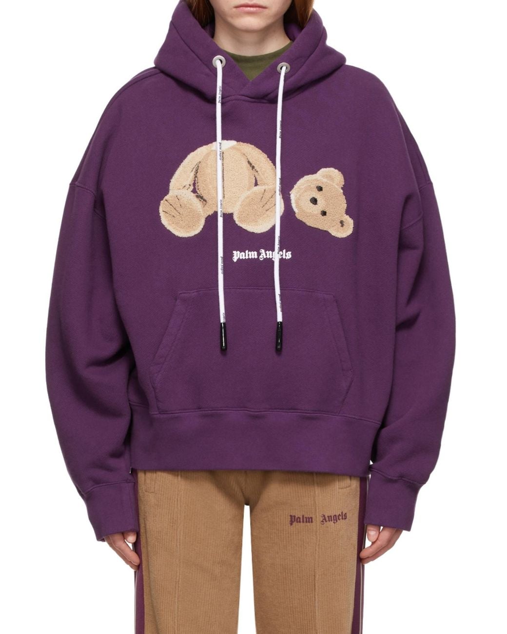 Palm Angels Purple Teddy Bear Logo Hoodie for men