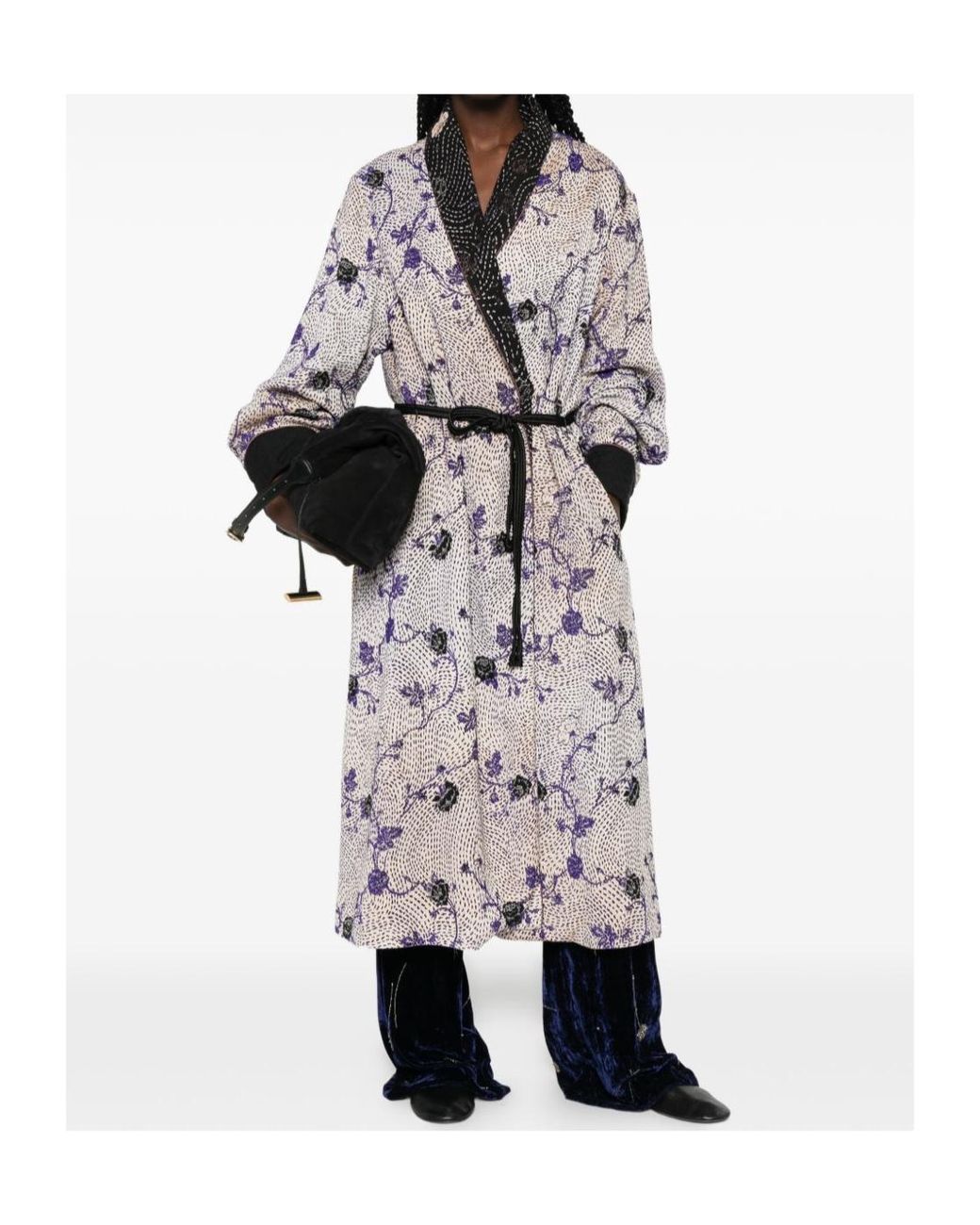 Forte_forte Gray Floral-Print Belted Coat