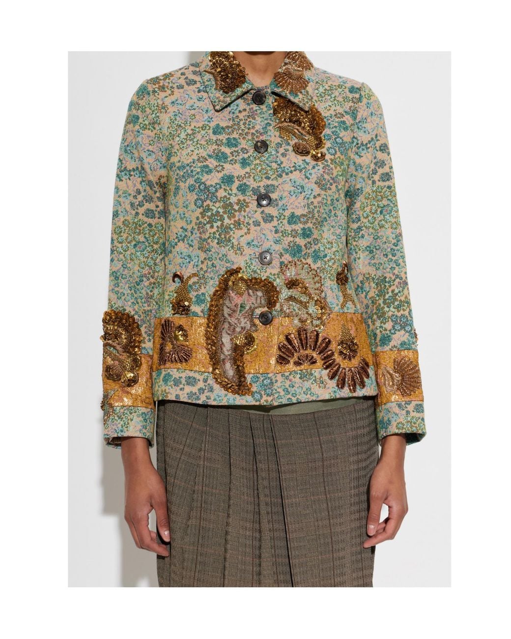 Dries Van Noten Green Embroidered Floral Blazer