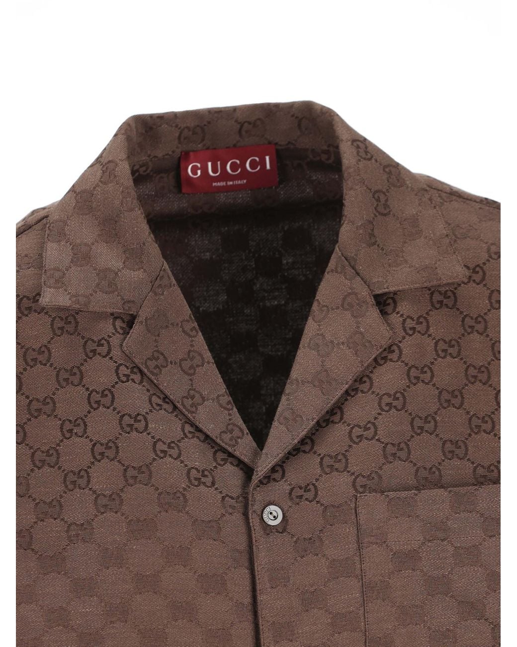 Gucci Brown Gg Collared Short-Sleeved Shirt for men
