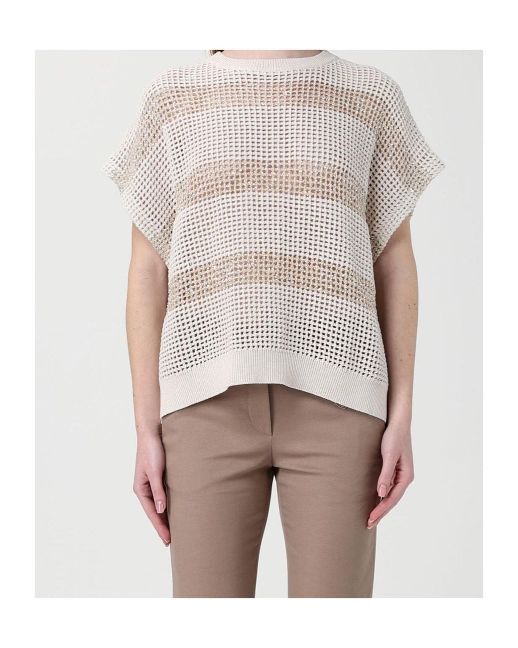 Brunello Cucinelli White Short Sleeved Knitted Top