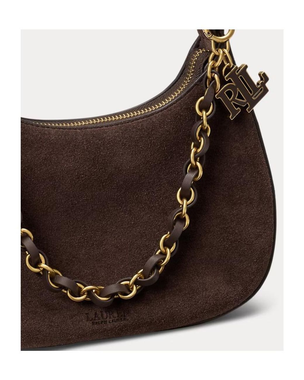 Ralph Lauren Brown Suede Medium Marcy Zip Shoulder Bag