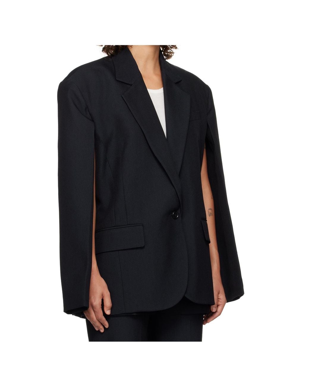 Pushbutton Blue Open Back Cape Suit Jacket