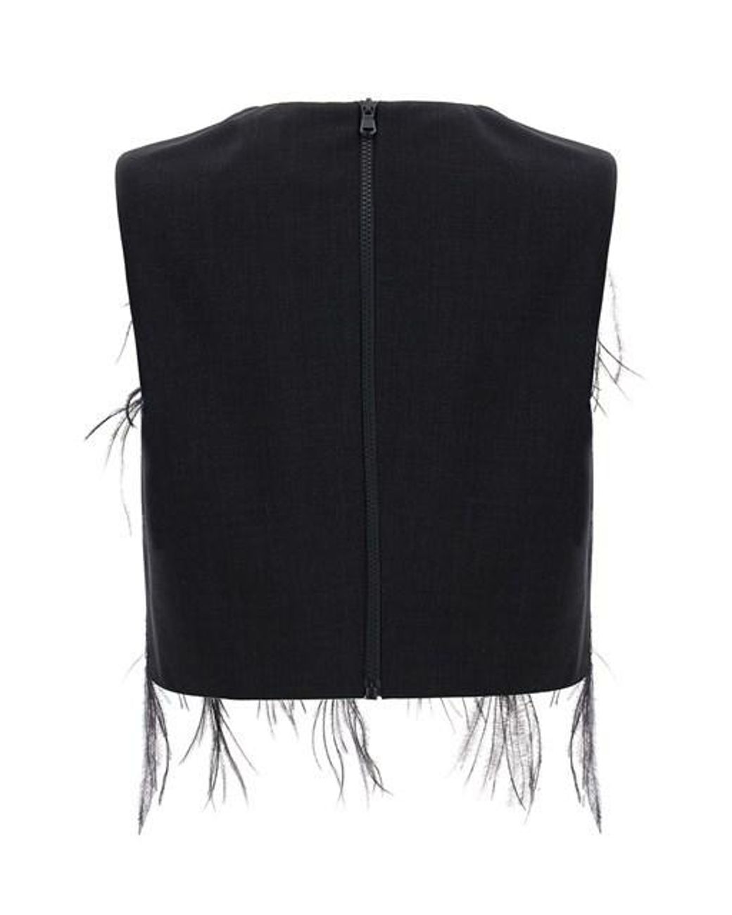 Brunello Cucinelli Black Feather Detailed Sleeveless Crewneck Top