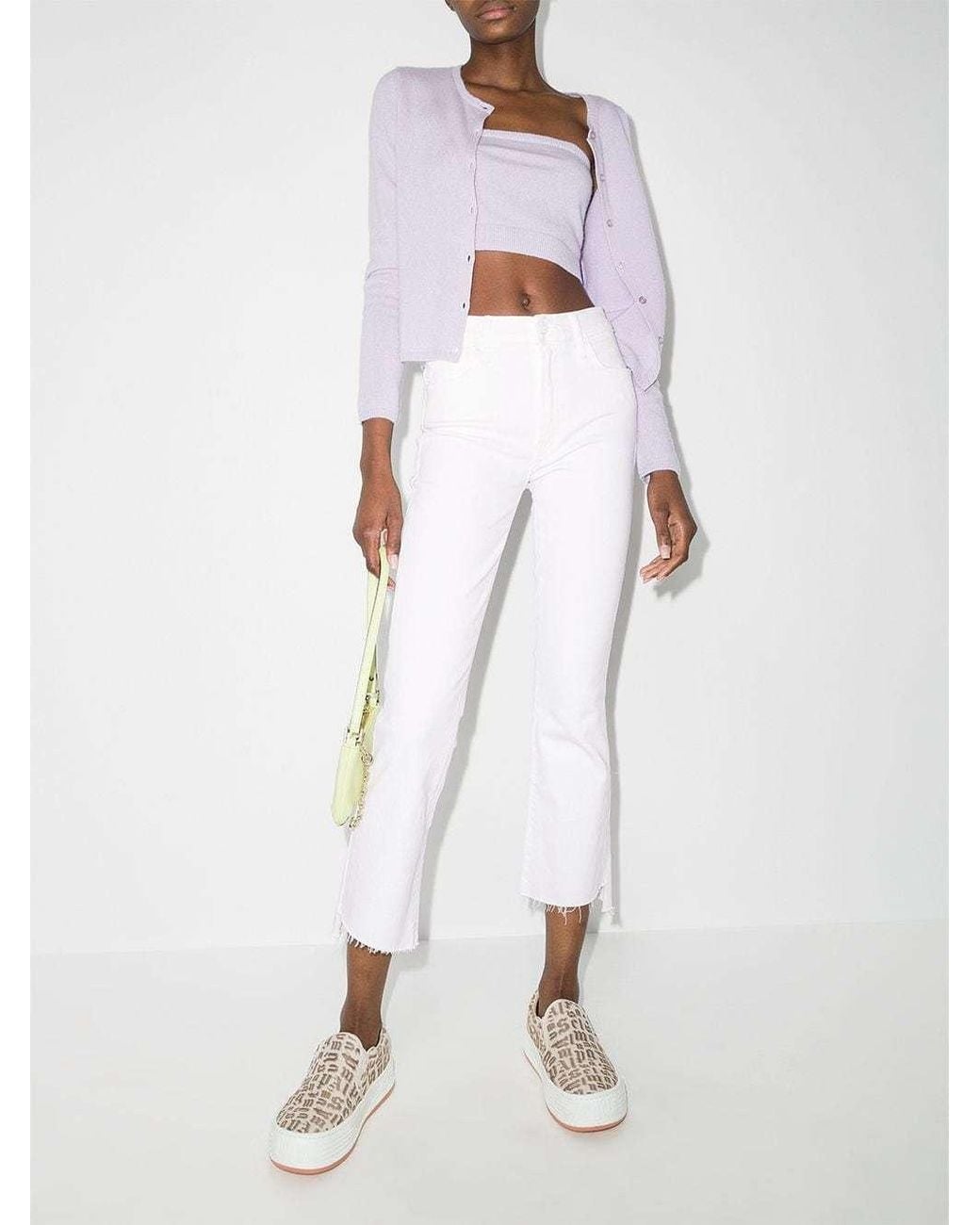 Mother White The Insider Frayed Edge Cropped Trousers