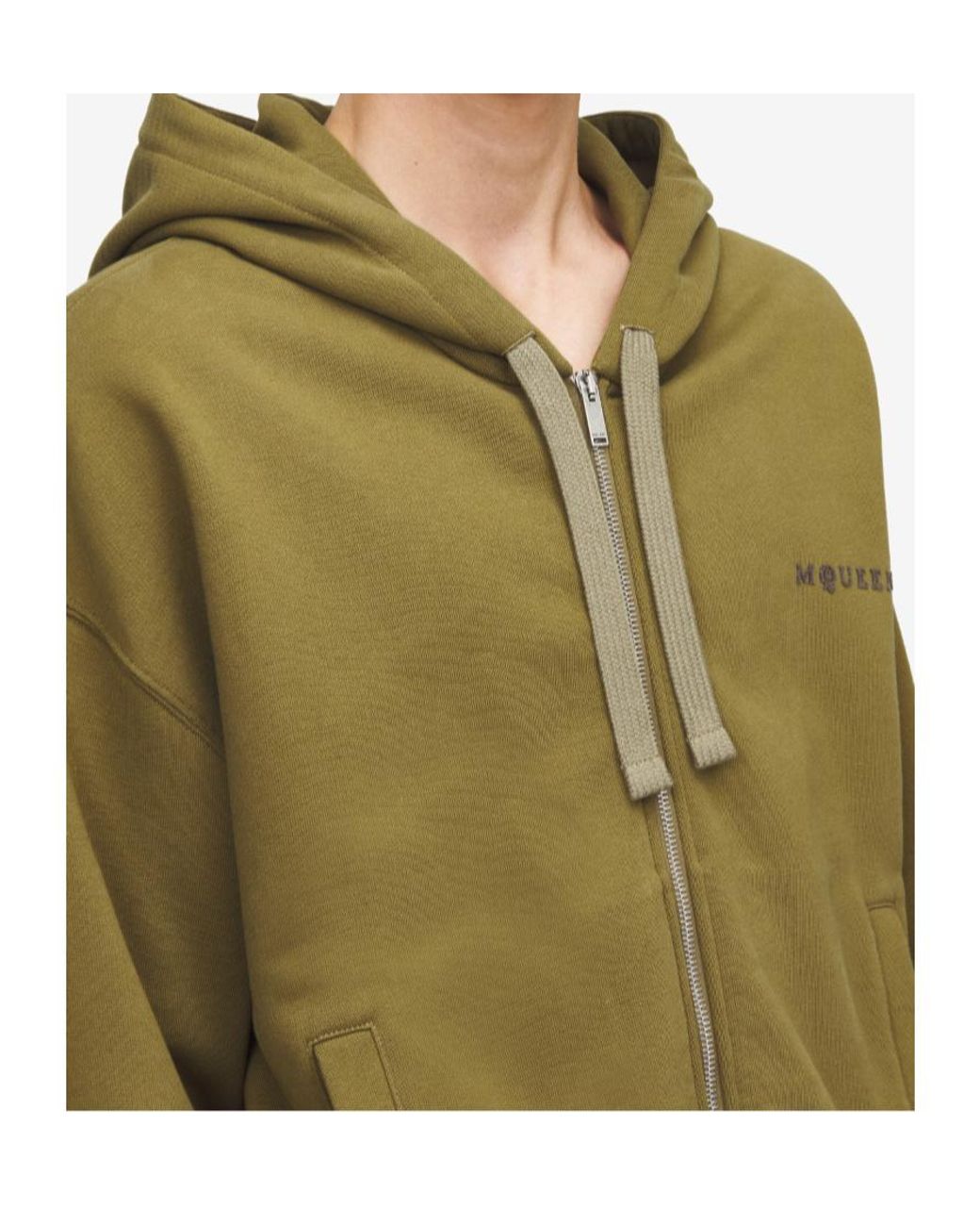 McQueen Green Logo Embroidered Zip-Up Hoodie for men