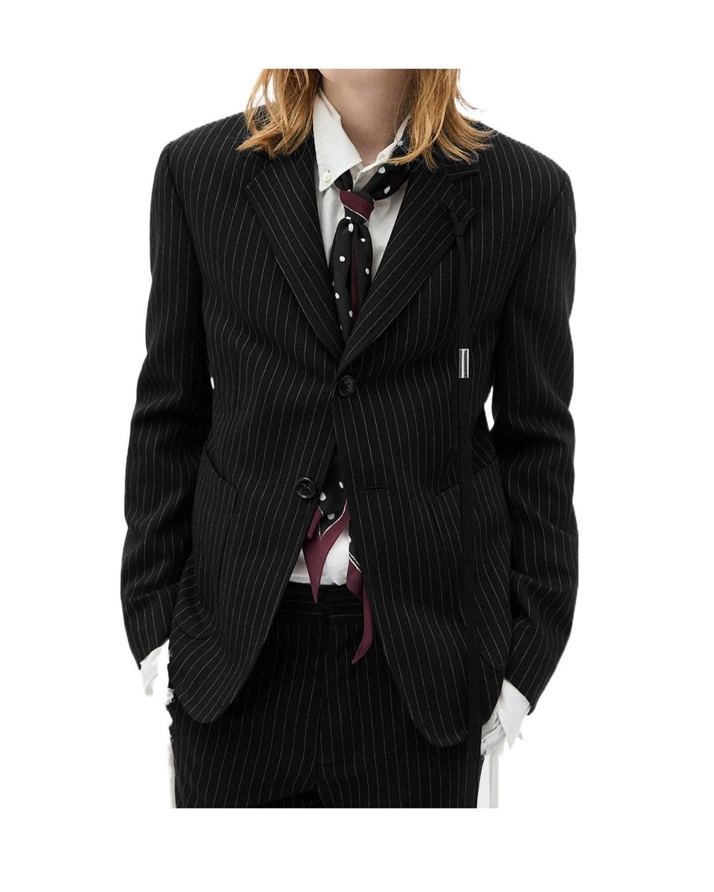 Ann Demeulemeester Black Rami Pinstripe-Pattern Blazer for men