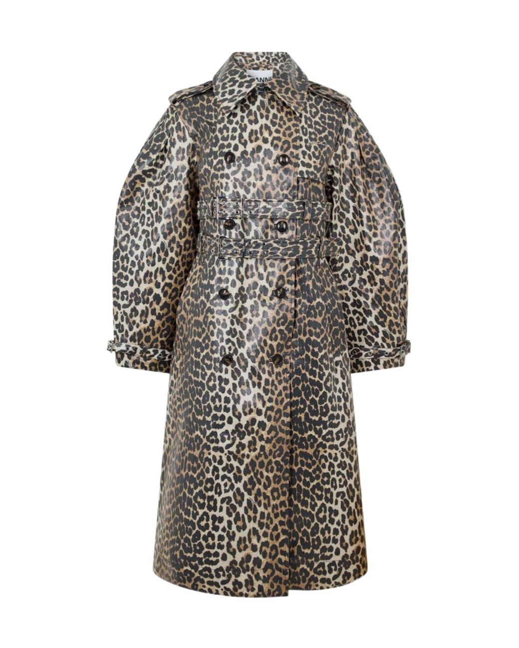 Ganni Gray Laminated Canvas Trench Coat