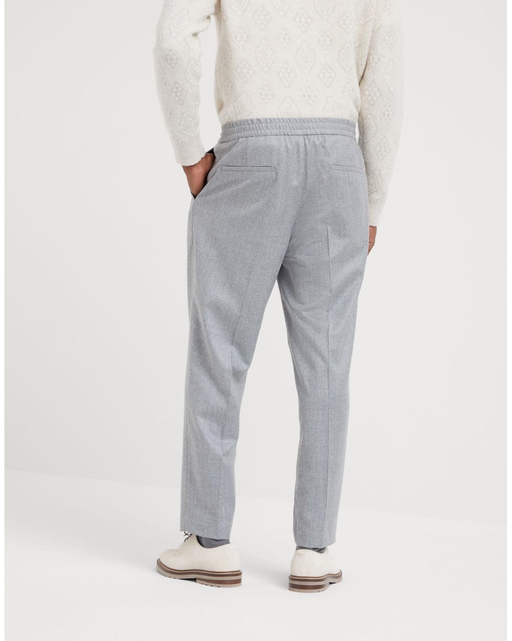 Brunello Cucinelli Gray Pleated Tapered Leg Trousers for men