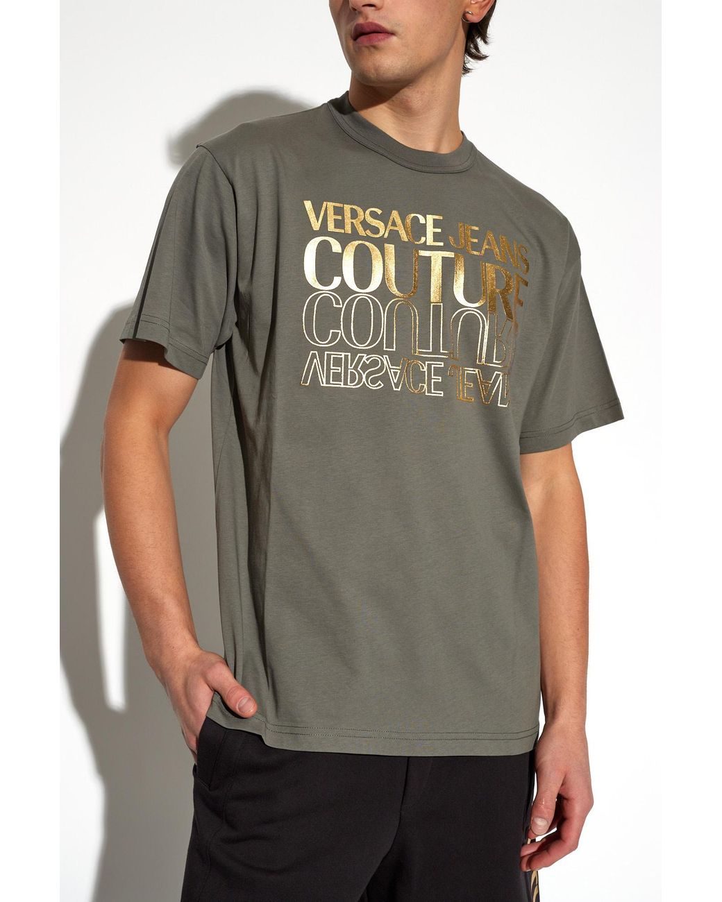 Versace Jeans Green Couture Logo Printed Crewneck T-Shirt for men