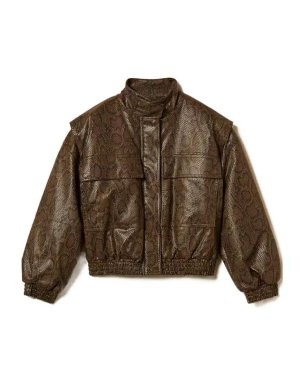 Twinset Brown Embossed High-Neck Jacket