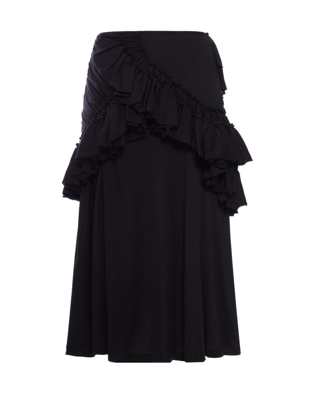 Dries Van Noten Black Midi Skirt With Ruffles And Drapes