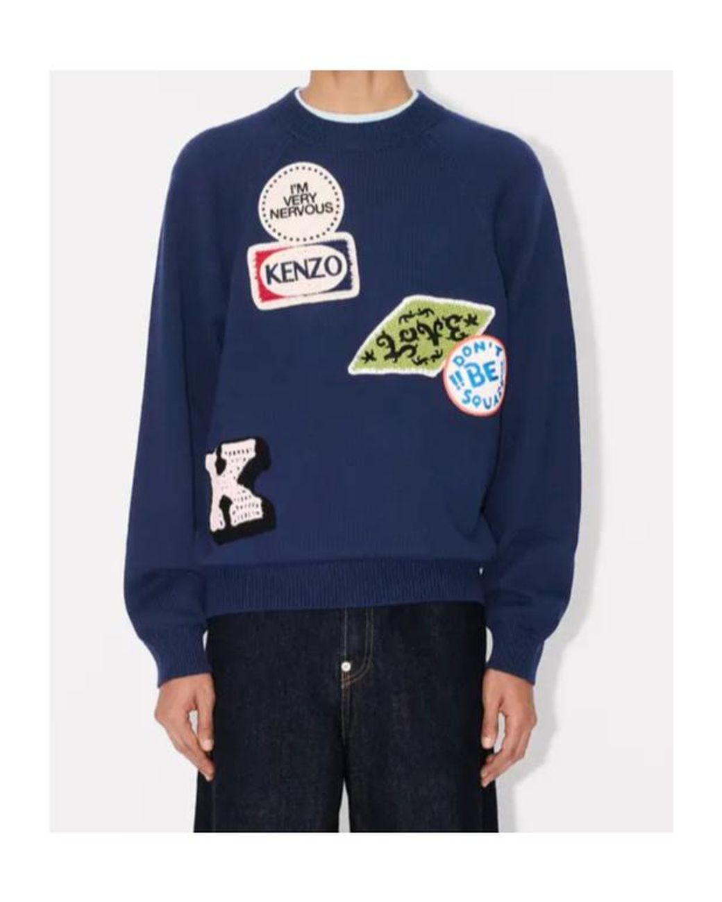 KENZO Blue Embroidered Sweater With Badges for men