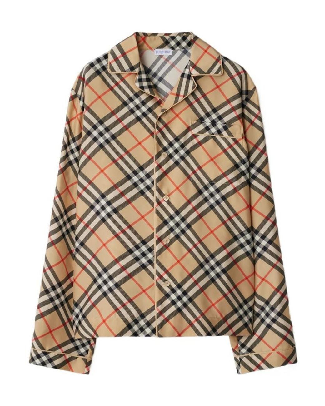 Burberry Brown Vintage Check-Print Silk Pajama Top