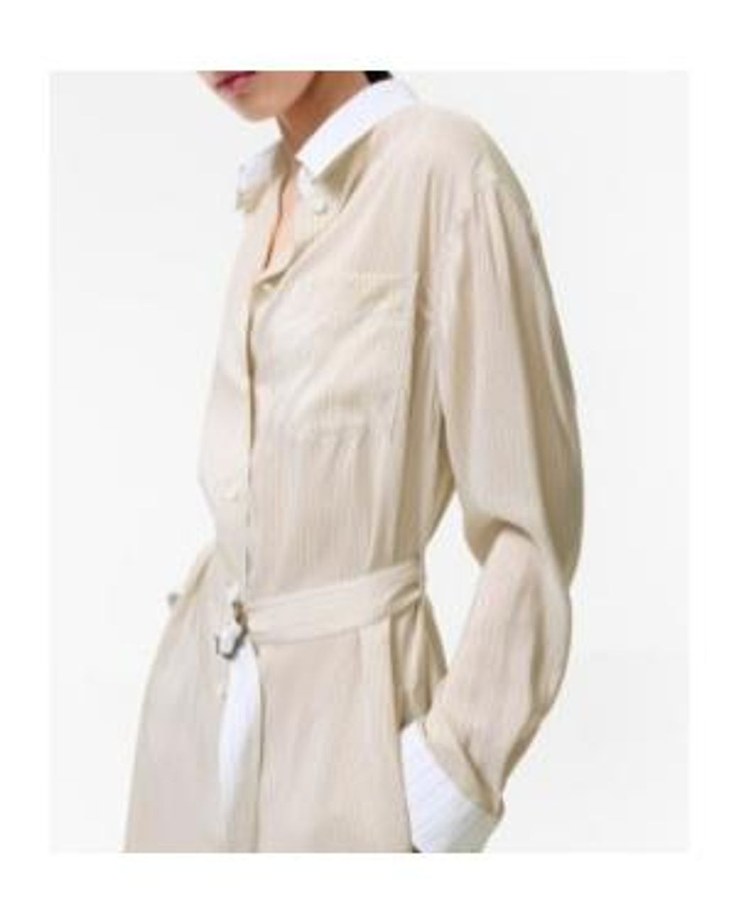 Burberry White Striped Silk Poplin Shirt Dress