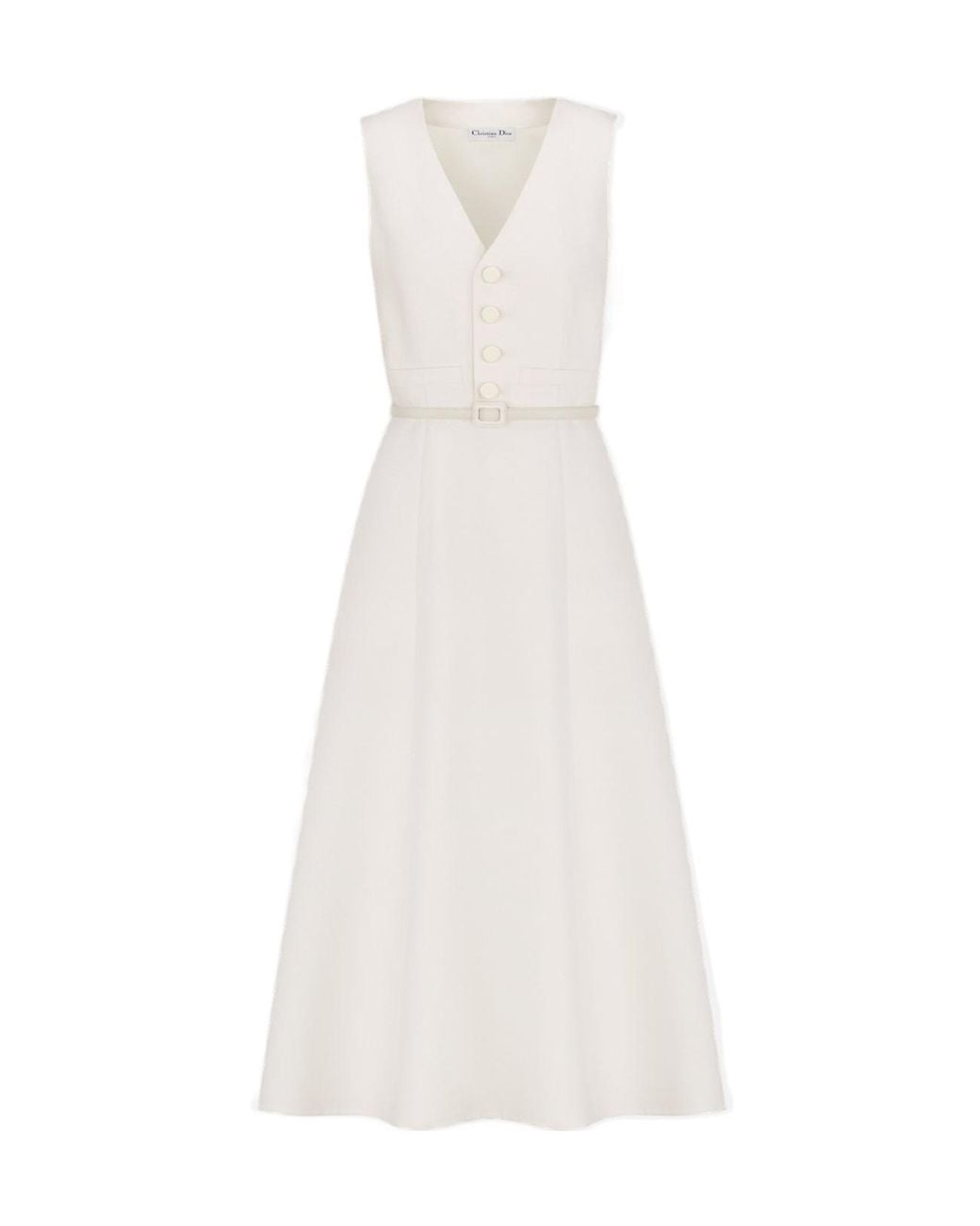 Dior White Mid-Length Flared Dress With Belt