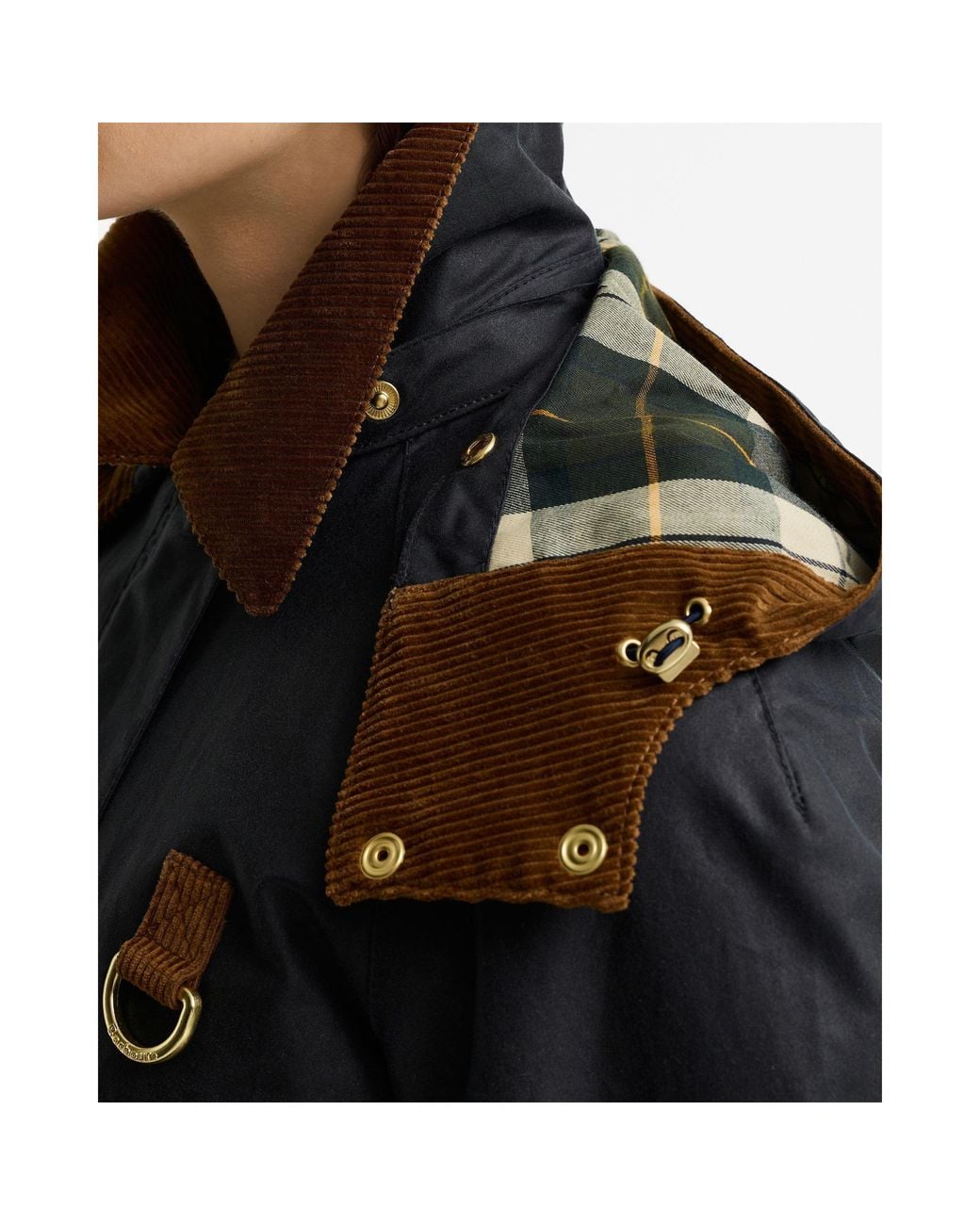 Barbour Black Hooded Cord Collar Waxed Parka