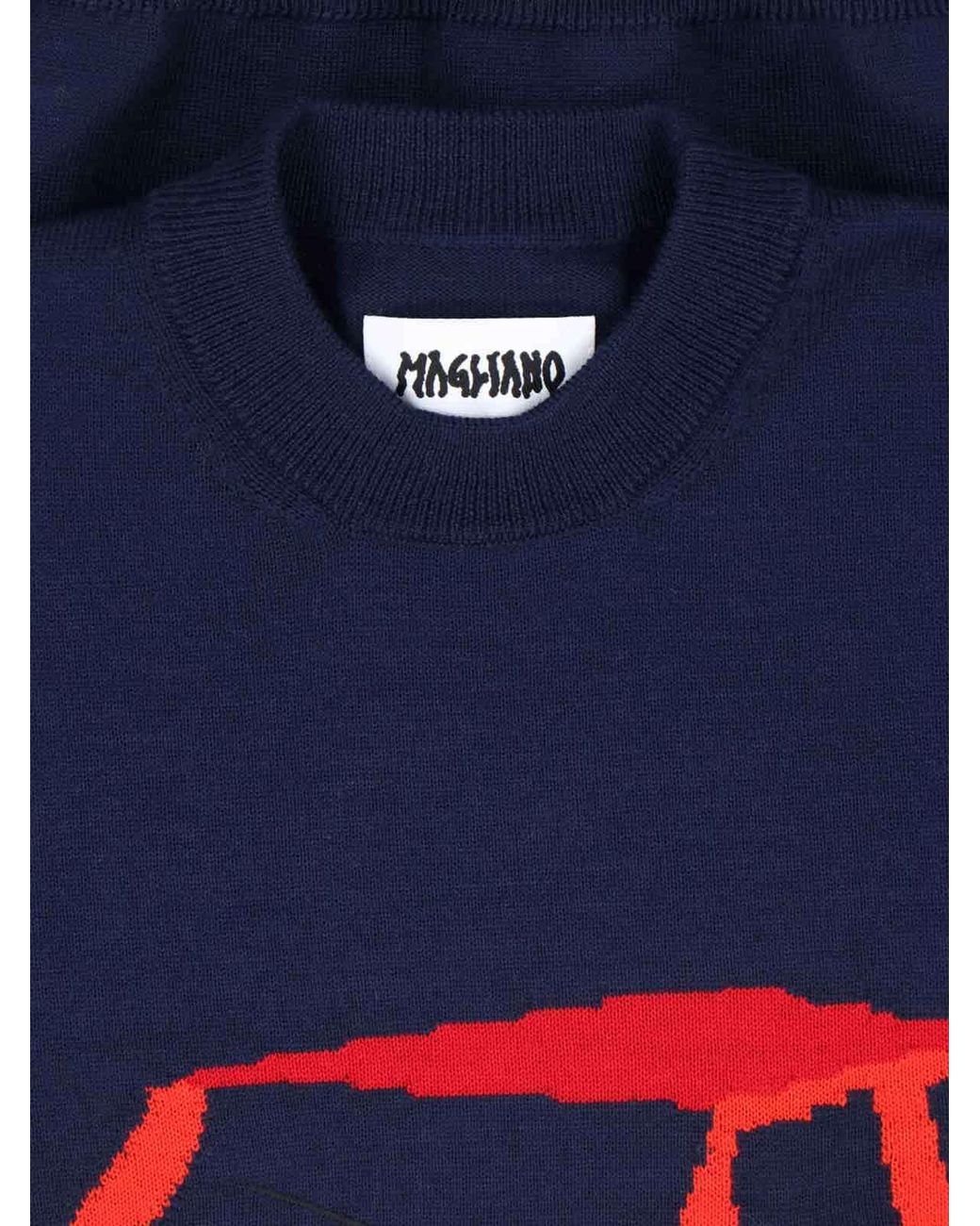 Magliano Blue Graphic Detailed Crewneck Sweater for men
