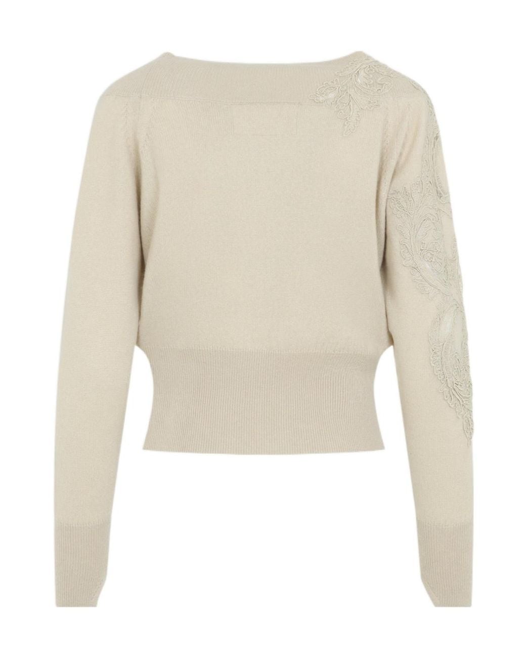 Ermanno Scervino Natural Lace Trim Knitted Jumper