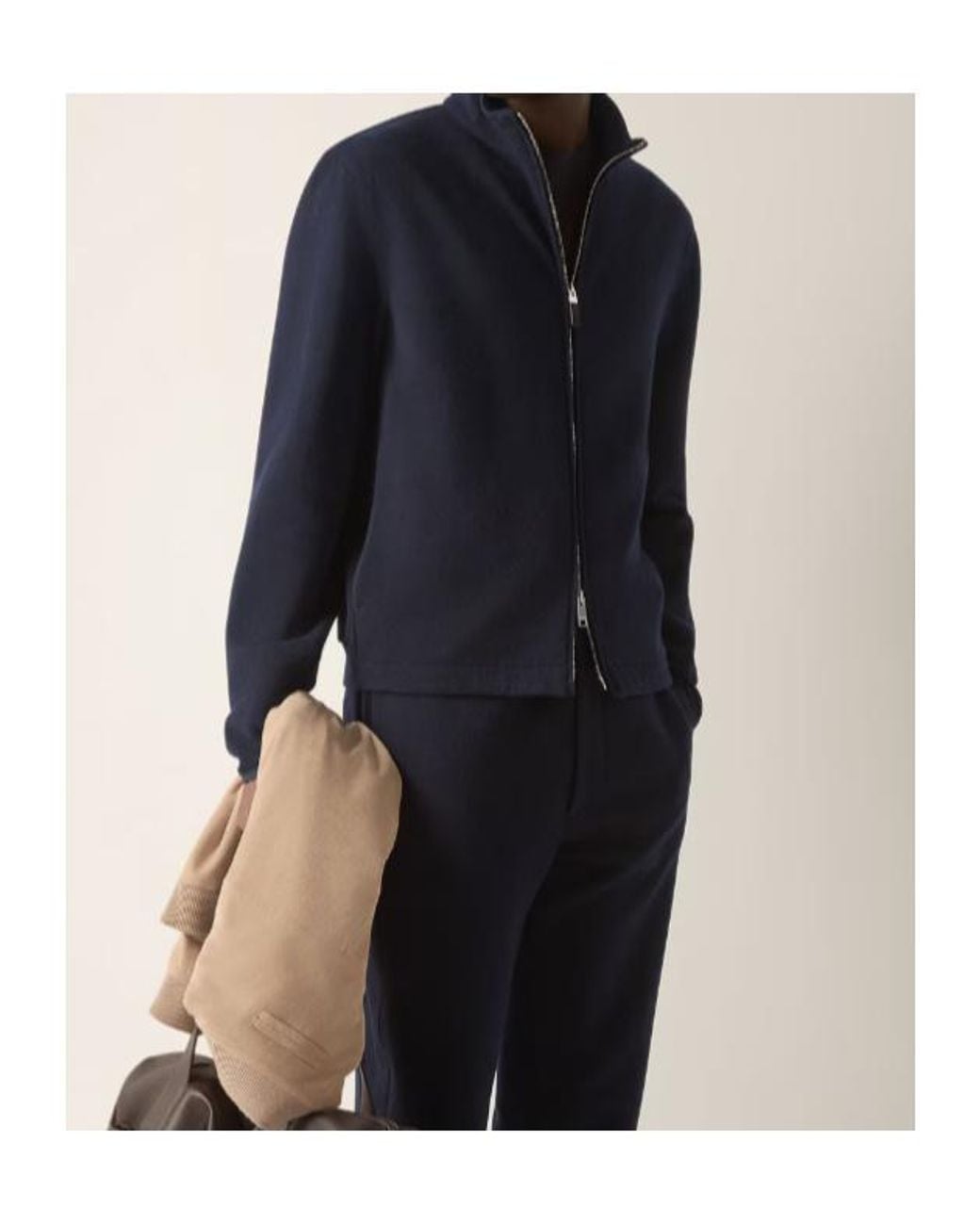 Zegna Blue High Neck Zip-Up Cardigan for men