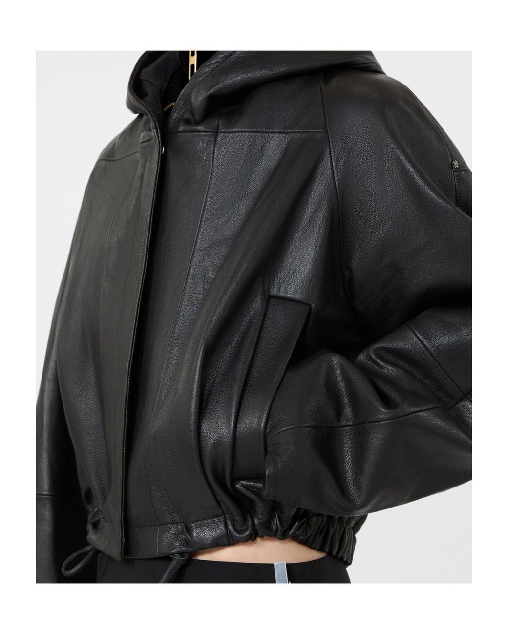 Sportmax Black Leather Bomber Jacket