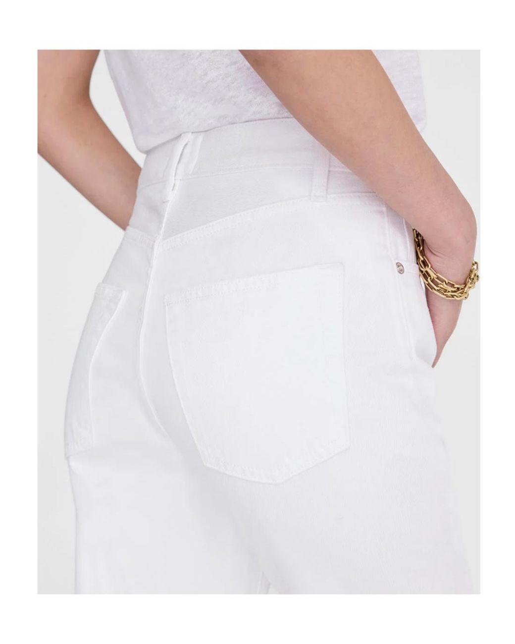 Anine Bing White Wyatt Raw-Cut Denim Jeans