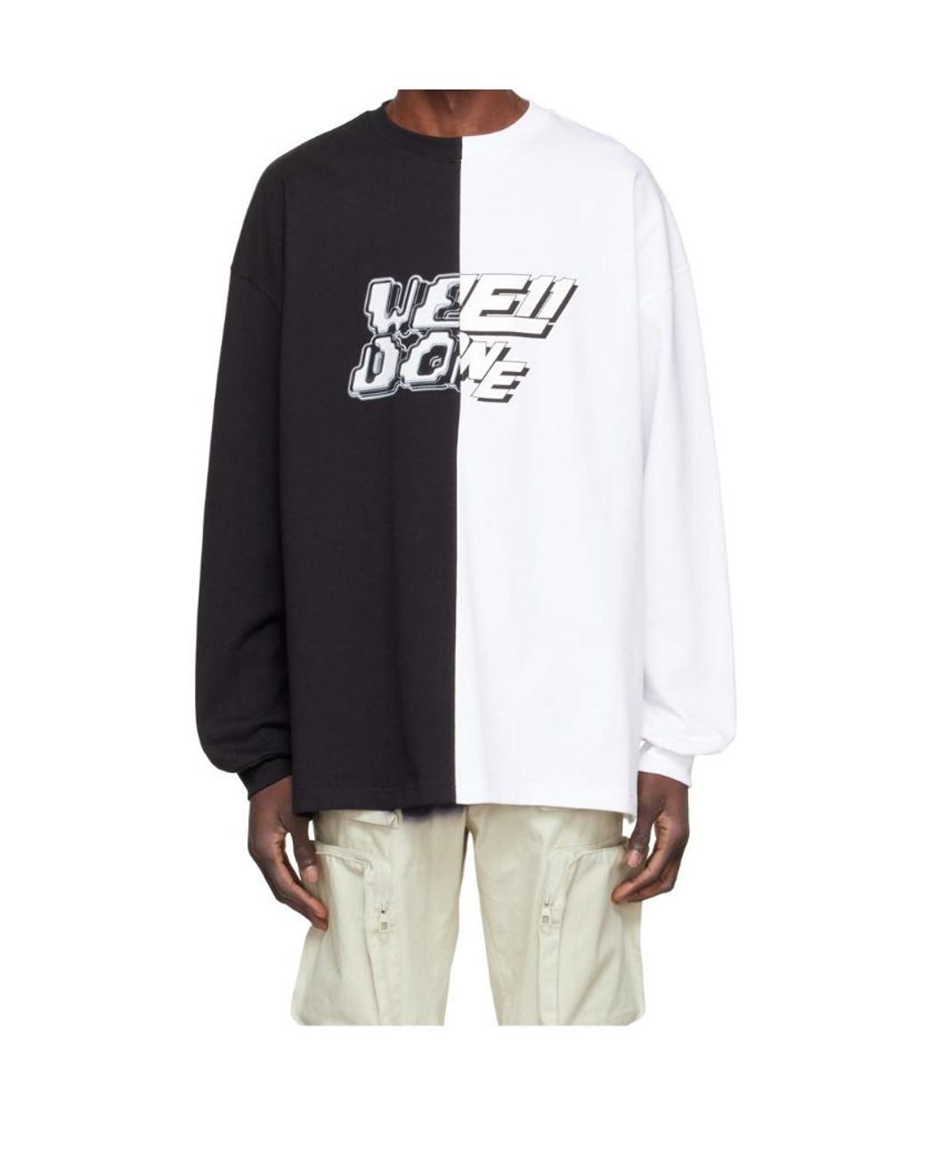 we11done Blue Crew Neck Color-Block Long-Sleeve T-Shirt for men