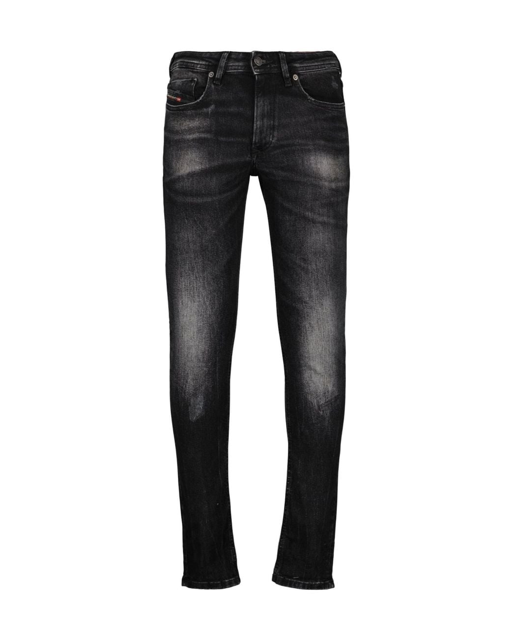 DIESEL Black Logo-Patch Distressed Jeans for men