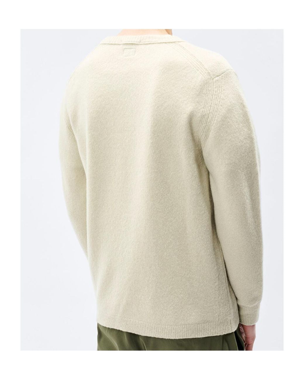 C P Company Natural Metropolis Series Bouclè Extrafine Merino Crewneck Logo Sweater for men