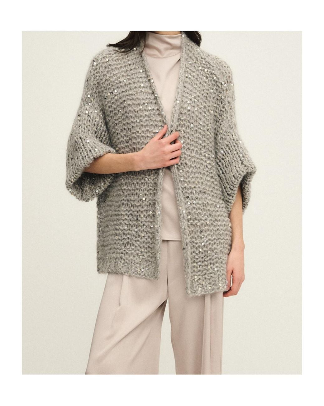 Panicale Natural Sequined Open-Knit Cardigan
