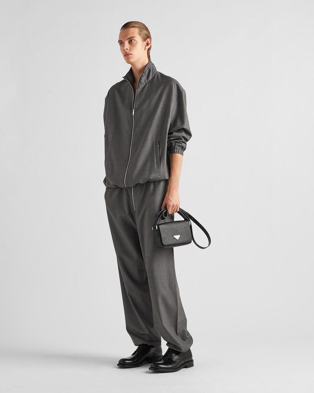 Prada Gray Wide-Leg Tailored Trousers for men