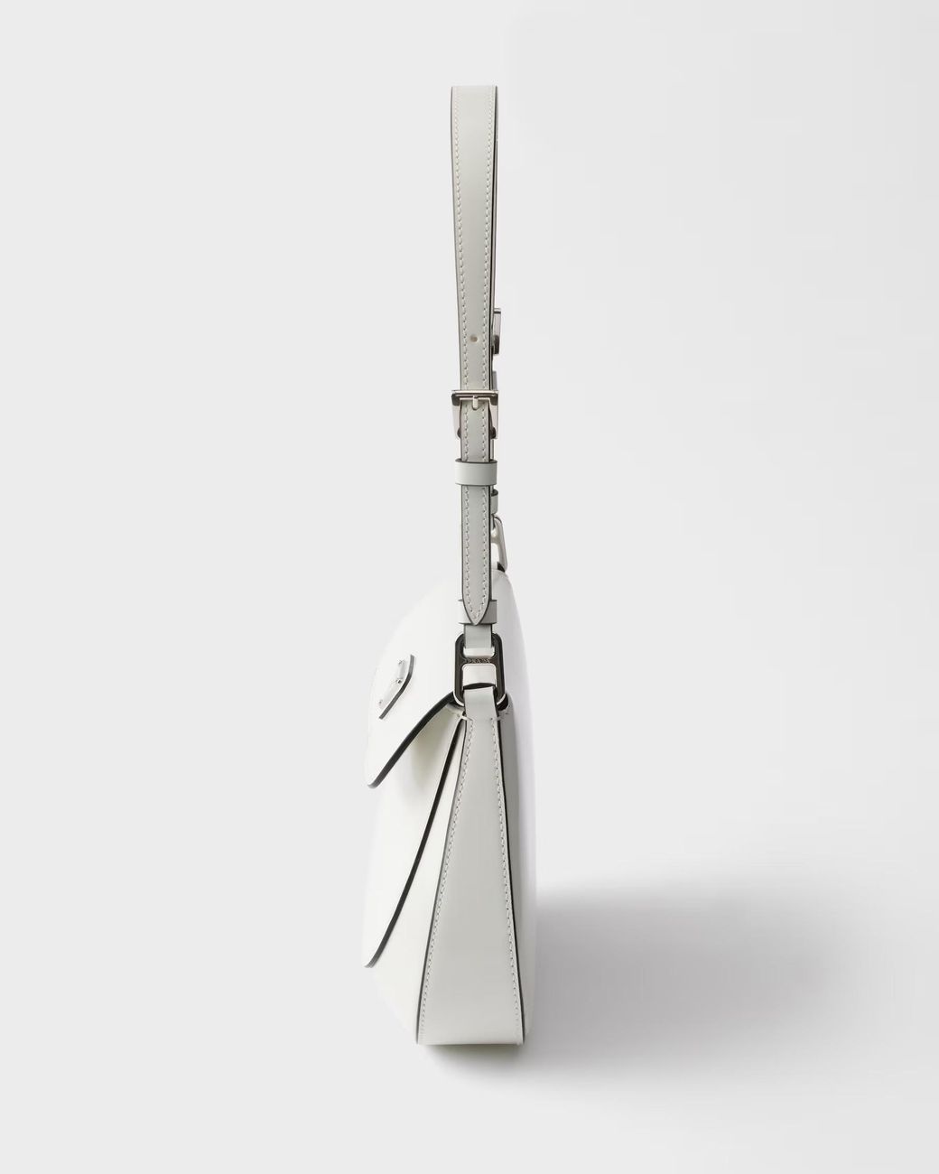 Prada White Cleo Brushed Leather Shoulder Bag