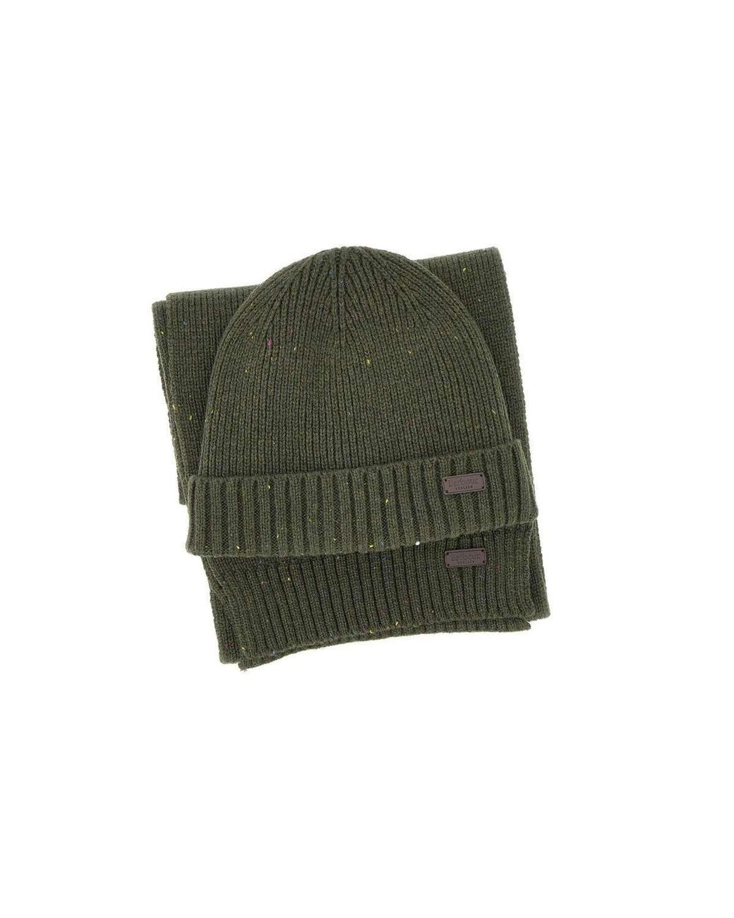 Barbour Green Carlton Beanie And Scarf Set for men