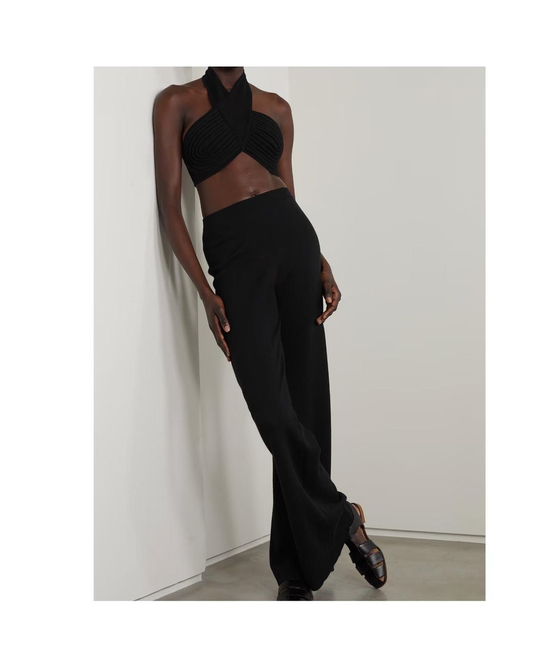 Gabriela Hearst Black Eris Cropped Ribbed Merino Wool Halterneck Top