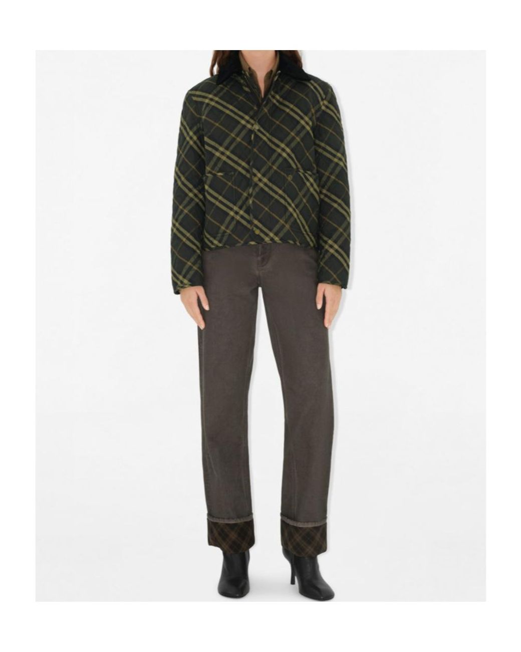 Burberry Green Check Printed Quilted Jacket