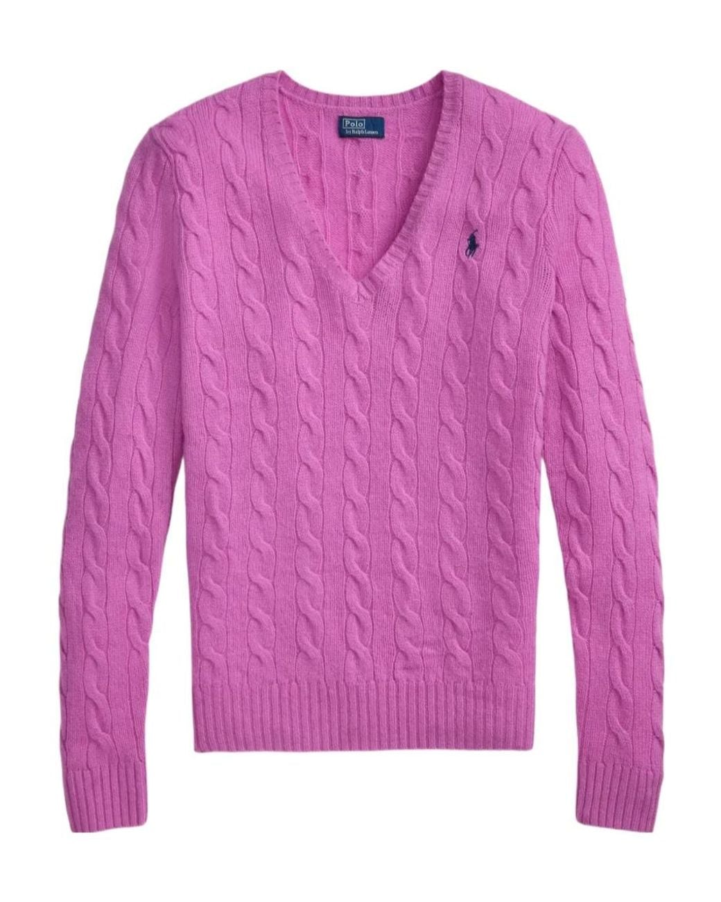Polo Ralph Lauren Pink Cable-Knit V-Neck Sweater