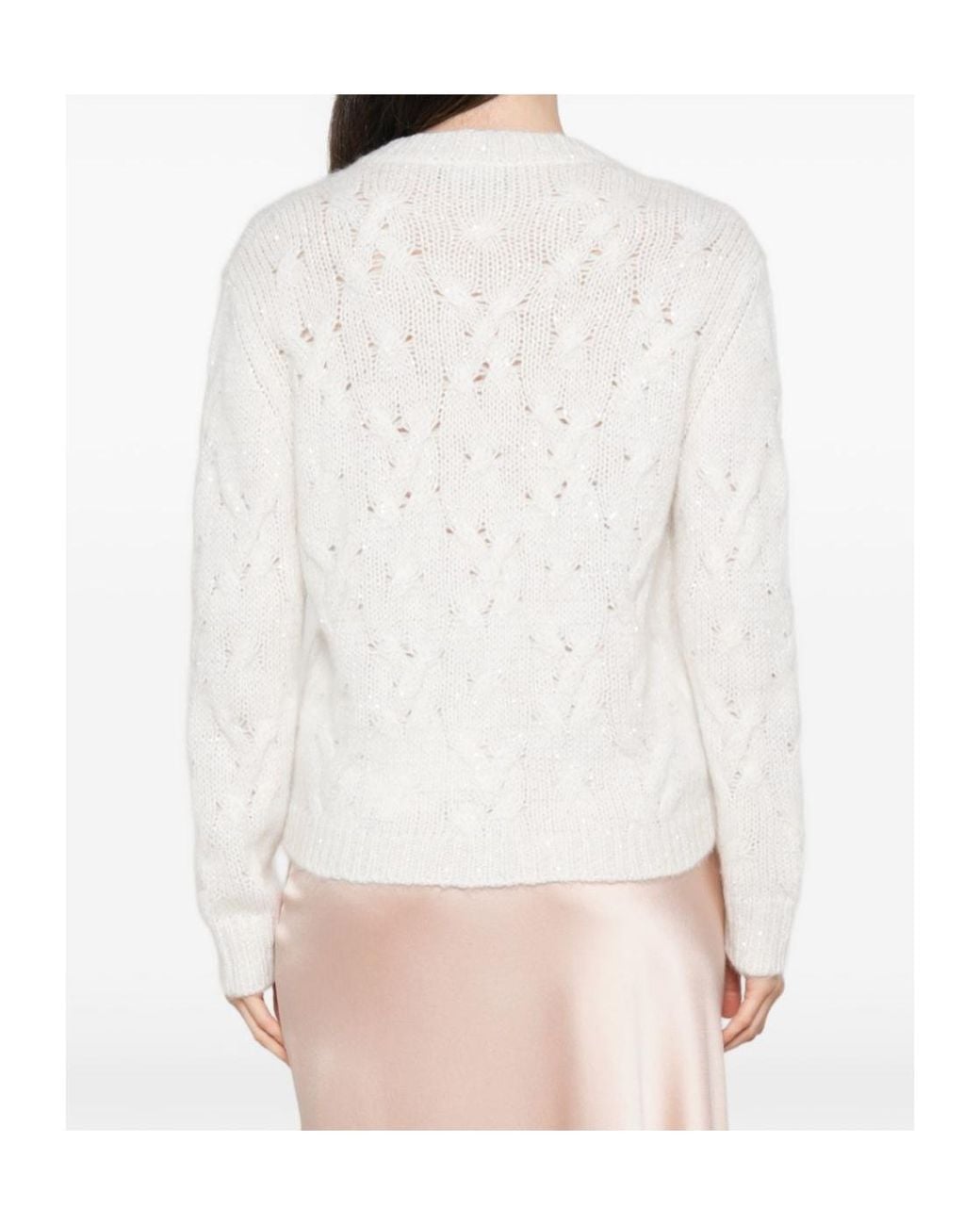 Fabiana Filippi White V-Neck Long-Sleeve Knit Top