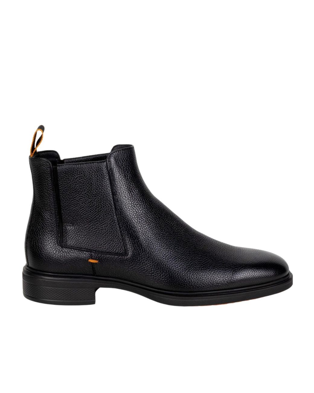 Santoni Black Easy Grained Leather Chelsea Boots for men
