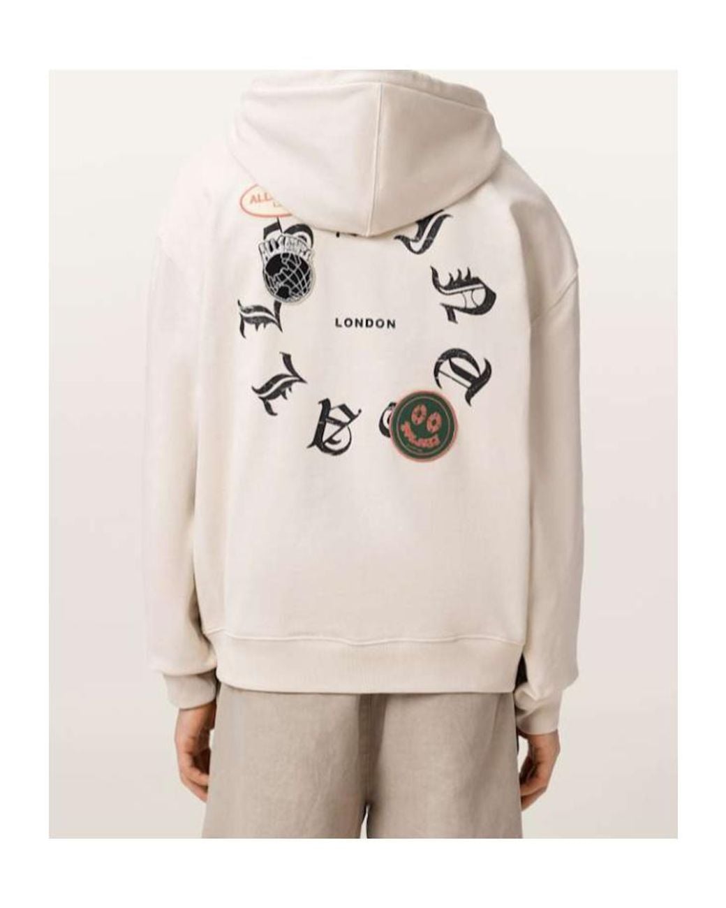 AllSaints Natural Patcher Zip Up Cotton Hoodie for men