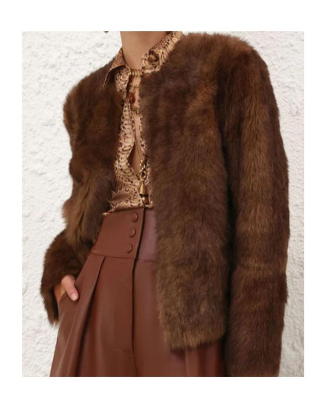 Zimmermann Brown Long Sleeved Shearling Leather Jacket
