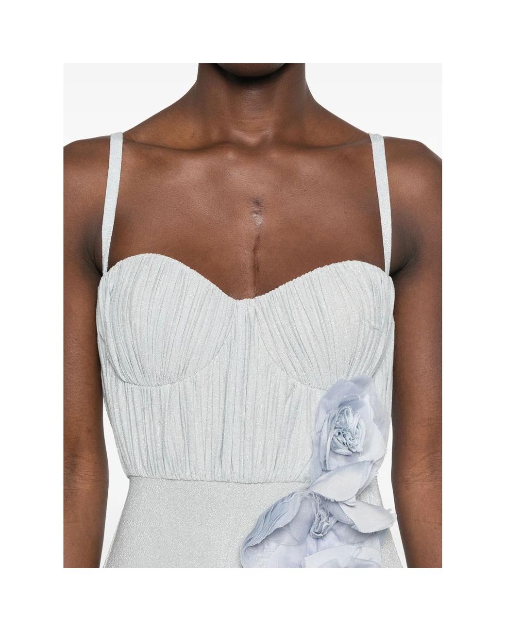 Elisabetta Franchi White Embroidered Flower Carpet Dress