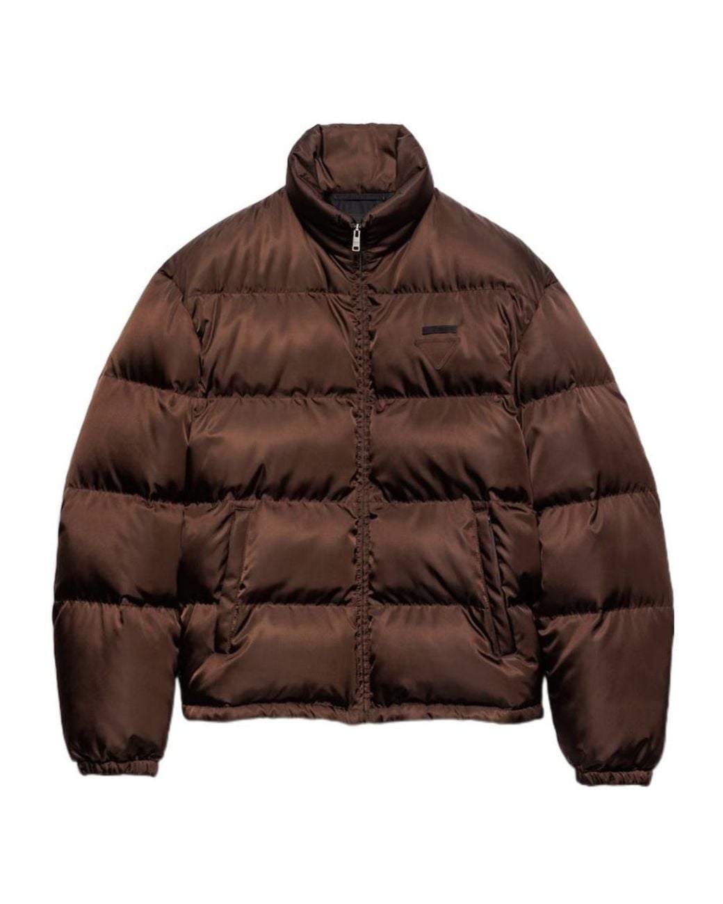 Prada Brown High Neck Zip-Up Quilted Jacket for men