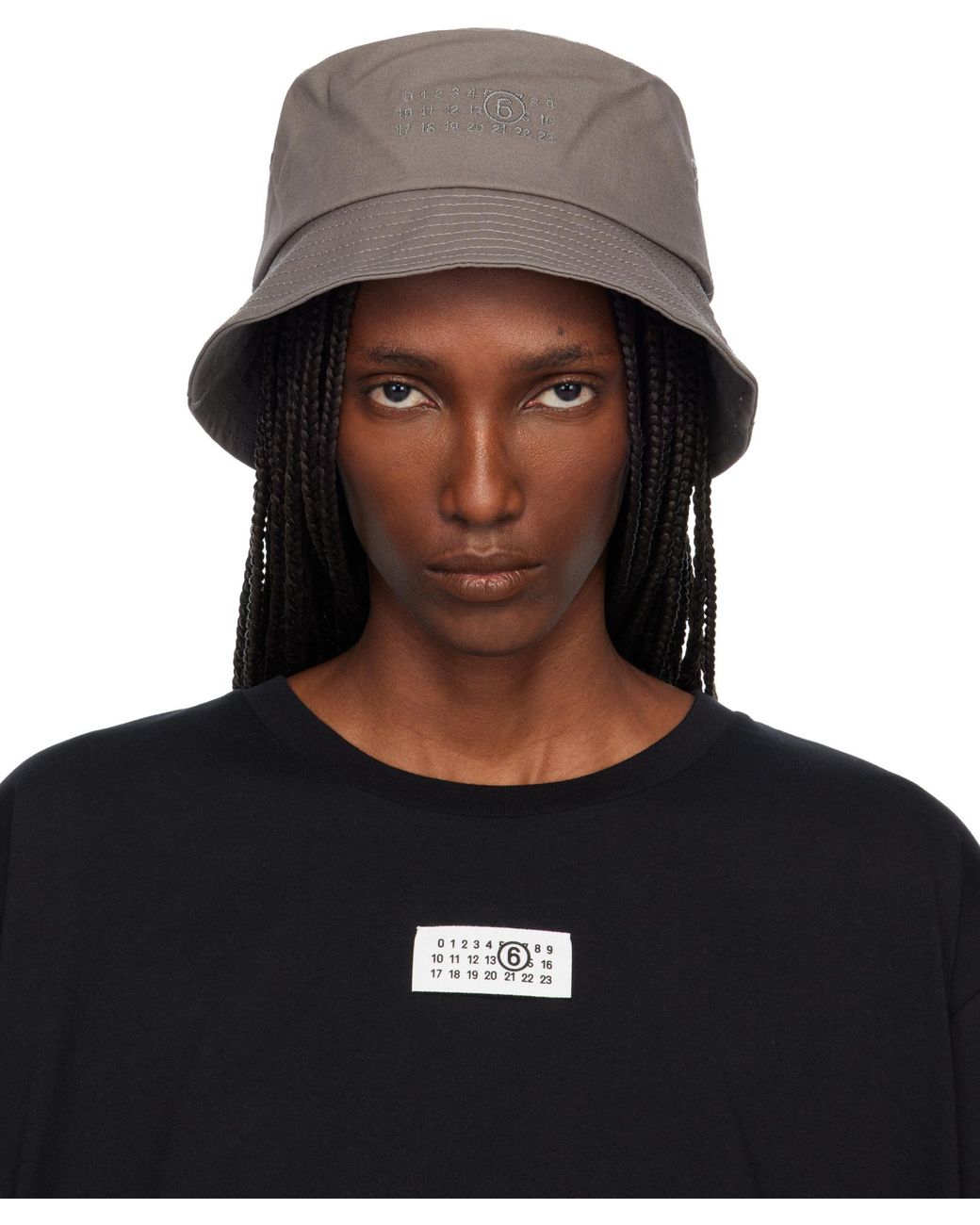 MM6 by Maison Margiela Gray Logo Embroidered Bucket Hat for men