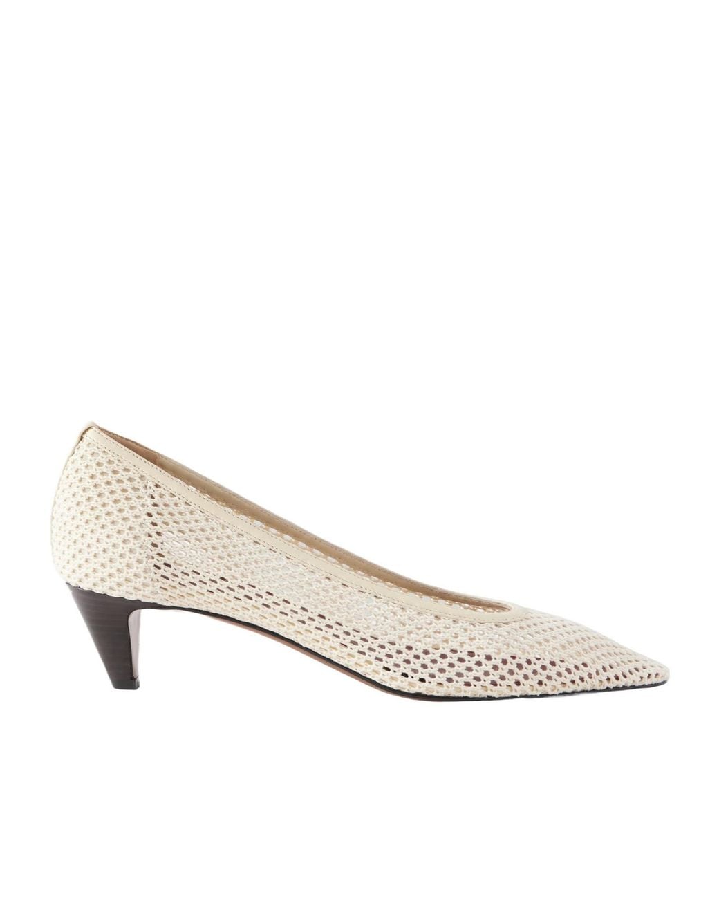 Neous White Leather-Trimmed Woven Pumps
